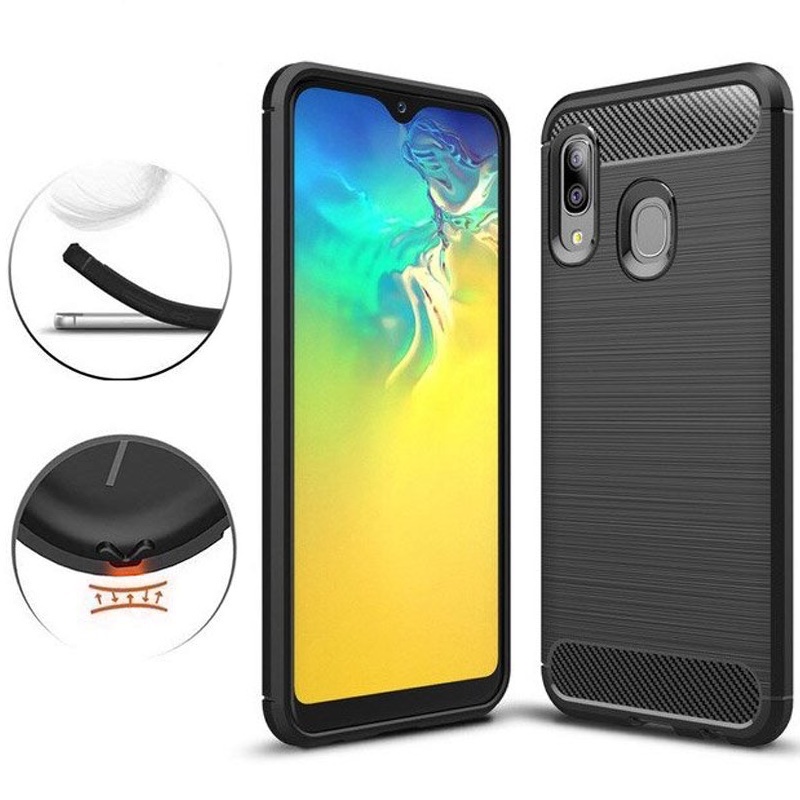 Juodas silikoninis carbon dėklas (Samsung GALAXY A20E) Juodas silikoninis carbon dėklas (Samsung GALAXY A20E)